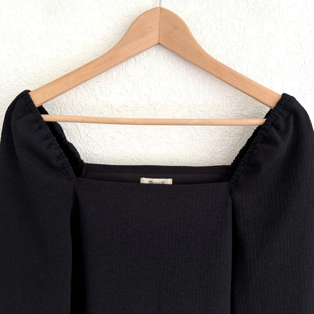 Madewell Crepe Square-Neck Puff-Sleeve Top Black Long Sleeve Romantic Womens‎ XS